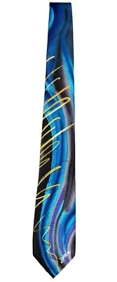 Men's Jerry Garcia Designer Abstract Pattern Necktie - Black and Blue - NWT