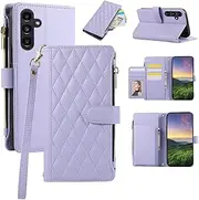 [Boyobacase] for Samsung Galaxy A55 5G Wallet Case,for Galaxy A55 5G Case, PU Leather Wallet Flip Cover Stand Feature[6 Card Slots] [1 Zipper Coin Pocket] with Wrist Strap-Purple