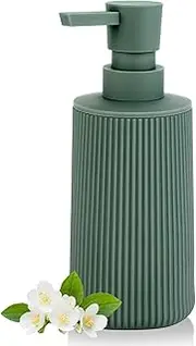 DAHACIS Green Soap Dispenser, Small Hand Soap Dispenser for Bathroom, Refillable Dish Soap Dispenser for Kitchen Countertop, Modern Striped Liquid Soap Dispenser with Pump (Green, Liquid)