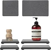 4PCS Water Absorbing Sponge Holder Diatomite Stone Sink Tray Mat, Quick Drying Kitchen & Bathroom Counter Tray Vanity Caddy, Diatomaceous Earth Dish Soap Dispenser Organizer, Dark Gray