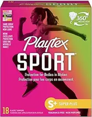 Playtex Sport Tampons with Flex-Fit Technology, Super Plus, Unscented - 18 Count (Pack of 2)