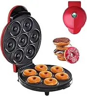 Mini Donut Maker, Mini Pancakes Maker Machine For Breakfast, Snacks, Desserts & More With Non-Stick Surface, Cake Machine, Double-Sided Heating Makes 7 Doughnuts(Color:red)