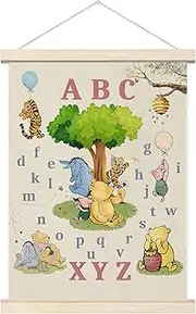 Cute Pooh Alphabet Wall Decor, Winnie the Pooh Abc Poster Hanger Frame, Nursery Wall Art Decorations, Classic Pooh's Alphabet Art for Classroom Wall, Kid's Rooms, Living Rooms 12x16 Inch