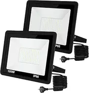LED Flood Light Outdoor,100W LED Work Light with ON/Off Switch Plug in Security Lights IP66 Waterproof 6500K 2Pack Portable Exterior Floodlights for Yard Garage Stadium Garden Patio