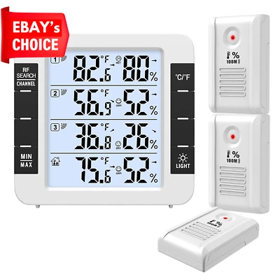 Upgraded Indoor Outdoor Digital Thermometer Hygrometer 3 Wireless Sensors LCD