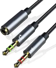 LOL PARTY PC Splitter Cable Replacement for HyperX Cloud II,Alpha,Stinger,Core,Astro A10 A40,Turtle Beach Recon 70,SteelSeries,Sennheiser Game Headphone Y-Adapter 12inch,Black,LOL-3.5-2-MALE-FEMALE-30