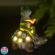 Nacome Solar Frog Riding Turtle for Garden Decor - Outdoor Statues for Patio,