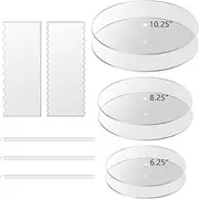 Boyun Acrylic Round Cake Disk Set With Comb Scrapers, Dowel Rods, Icing Scraper for 3 Tier Cakes (6.25" + 8.25" + 10.25")