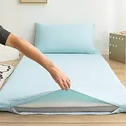 Double Zipper Sleeping Pad Protector, Solid Color Futon Mattress Cover, Full Size Washable Zippered Floor Mattress Cotton Cover,