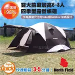 【美國 NORTH FIELD】送》黑鷗翼_300雙大前庭6-8人四季防水帳篷(阻光黑膠_NFT-005R