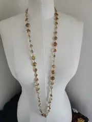Anne Klein Station Necklace Topaz Yellow Faceted Crystals Bezel Set GoldTone 42”