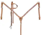 Cheetah Print Lacing One Ear Headstall & Breast Collar Set NEW