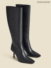 Sosandar Black Leather Square Toe Knee High Boots (AT6524) | $381