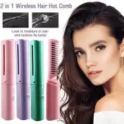 2 in 1 Wireless Hair Hot Comb Mini Usb Charging Straightener Heating Fast X2A1
