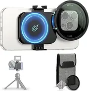 67mm Phone Lens Filter Adapter+ND2-128 Filter Pouch Set for iPhone 16 15 14 Pro Max Plus, Double-Sided Magnetic Phone Lens Filter Ring with 1/4-20" Screw & Cold Shoe Mount