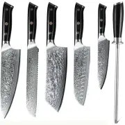 6x Japanese Cleaver Santoku Bread Chef Knife VG10 Damascus Steel Knife Sharpener