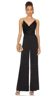 Alice + Olivia Riska Chain Strap Jumpsuit In Black Satin, Size 8, NWT