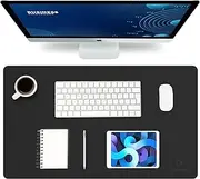 K KNODEL Leather Desk Mat, Office Desk Pad, Large Mouse Pad, Keyboard Pad, Computer and Laptop Mat for Desk, Desk Protector, Desktop Mat for Writing, Desk Blotter and Cover (60x35cm, Black)
