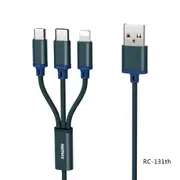 Phone Cable Remax Charging 3 in 1 Lightning, Micro USB Type C Data Cable Blue