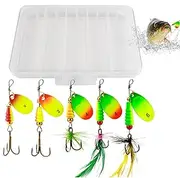 Spinnerbait Fishing Lures, Bass Spinnerbait, Sequin Lures with Feather Hooks, 5x Crankbait Jigs, Fishing Accessories with Tackle Box for Base, Trout, Salmon, Walleye