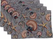 4 Same Tapestry Kitchen Placemats, app.13"x19", SEALIFE, STARFISH & SEASHELLS,HC