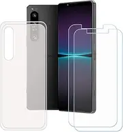 [LCEHTOGYE] Case for Sony Xperia 1 V + 2 Pcs Tempered Glass Screen Protector, Slim Translucent Shock-Absorption Soft TPU Bumper Protective Phone Case Cover for Sony Xperia 1 V (6,5")