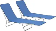 2 pcs Folding Sun Loungers for Outside Beach, Sunbathing, Patio, Pool, Lawn, Deck, Steel and Fabric Blue