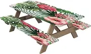 Picnic Table Cloths for Outdoors,Green Leaves Pattern Elastic Table Cloth | Polyester Multifunctional Portable Table Protector with Bench for Camping, Barbecue