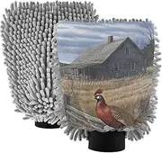 XYMZR Pheasant Farm Vintage Absorbent Microfiber Car Wash Mitt, Funny Cute Anime Scratch Free for Cars Cleaning, Home Cleaning Mitts, 2 Pack, 10.24” L x 7.09” W