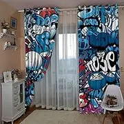 Exquisite Curtains for Kids Bedroom Colourful & Graffiti 3D Pattern Microfiber Blackout Fabric Eyelet Window Drapes for Kids Nursery Playroom 2 Panels W117cm (46") x D229cm (90") x 2