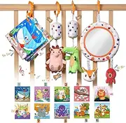 TUMAMA KIDS Car Seat Toys for Babies 0-6 Months Rattle,Stroller Mobile Toys Mirror, Crinkle, Squeaky Newborn Baby Girl Boy Gifts