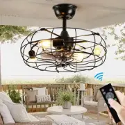 Caged Ceiling Fan with Light Modern Industrial Ceiling Fans with Lights Remot...