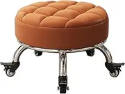Stool Saddle Stool Low Rolling Stool, Roller Seat with Universal Swivel Wheels, Wheel Stool Chair with PU Leather Cushion