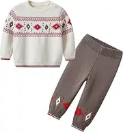 [Auro Mesa] Toddler Kids Boys Sweater set 2 Piece Outfit Christmas Knit Pullover Tops Sweatshirt and Sweatpants