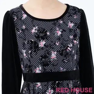 【RED HOUSE 蕾赫斯】植絨點點花朵洋裝(黑色)