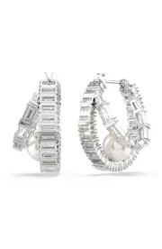 Swarovski x Ariana Grande Crystal Pearl & Baguette Cut Crystal Double Hoop Earrings in White/Silver at Nordstrom One Size