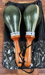 Maracas Leather, Professional, Painted Green Sparkle A1 Brand With Carry Bag.