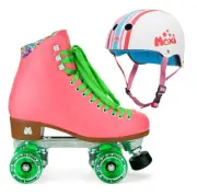 Moxi Combo Set - Beach Bunny Roller Skate (Watermelon) & Helmet (Stripey) (Kid's