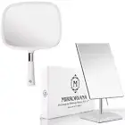 Large Hand Mirror with Comfy Handle - No Distortion White Portable Handheld M...