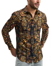 Robert Graham Brut Cotton Stretch Satin Printed Classic Fit Button Down Shirt