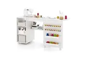 Costway Folding Sewing Table Mobile Sewing Machine Craft Station Desk Storage Cabinet White