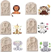 6 Pieces Silicone Jungle Animals Cake Fondant Mold Sugarcraft Decorating Chocolate Baking Mould Tool Clay Craft Pastry Baby Shower Party Cupcake Decor Molds