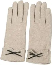 [Homoyoyo] 1 Pair Khaki Screen Gloves for Women Full Cover Bowknot Fashion Mitten Warm Hands Protector One Keeps You Cozy Winter