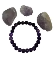 Amethyst Quartz Bead Crystal Bracelet - Stretch - + X3 Natural Stone