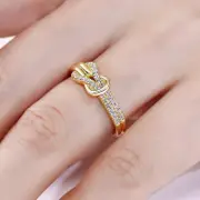 Tie the Love Knot Full of Simulated Round Brilliant Cut Diamond or Genuine Moissanites Gold One-Size