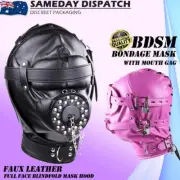 BDSM Bondage Gimp Hood Blindfold Mouth Cover Gag Fetish Sensory Deprivation Mask