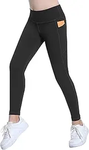 [KEOYA] Girls Athletic Leggings with Pockets High Rise Compression Ankle Yoga Pants Quick Dry Stretch Dance Workout Tights