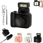Retro Snap Camera,Tiny Nostalgic Camera,with Light Mini Keychain Camera,Portable Travel Miniature Pocket 1080p Hd Snap Camera,for Travel Life Vlogging Recording (Black Camera,16G Card)