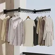 Autminia Retractable Plastic Coat Hanger Rack, Collapsible Clothing Rack, Folding Clothes Hanging Rack for Laundry Balcony Bedroom, Wall Mount, Black