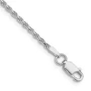 1.9mm Rhodium Plated Sterling Silver Solid D/C Rope Chain Anklet